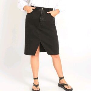 old navy Size 10 Black Denim Jean Midi Skirt Higher High Rise Secret Smooth...